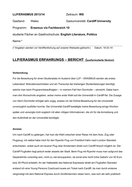 LLP/ERASMUS ERFAHRUNGS – BERICHT ( Ausformulierte Version)