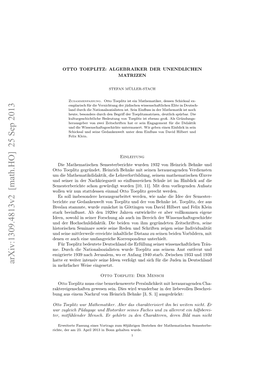 OTTO TOEPLITZ: ALGEBRAIKER DER UNENDLICHEN MATRIZEN 3 Aus Königsberg Und Rademacher Aus Breslau