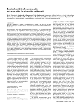 Baseline Sensitivity of Ascochyta Rabiei to Azoxystrobin, Pyraclostrobin, and Boscalid