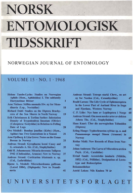 NORSK ENTOMOLOGISK Tidsskriff