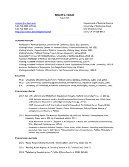 ROBERT S.TAYLOR Rstaylor@Ucdavis.Edu Department of Political Science 530-752-0966 (Office) University of California, Davis 530-7