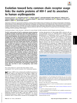 Evolution Toward Beta Common Chain Receptor Usage Links the Matrix Proteins of HIV-1 and Its Ancestors to Human Erythropoietin