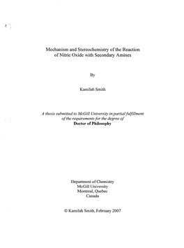 Mechanism and Stereochemistry of the Reaction Ofnitric Oxide with Secondary Amines