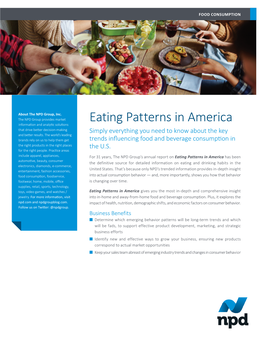 Eating Patterns in America Information and Analytic Solutions That Drive Better Decision-Making Simply Everything You Need to Know About the Key and Better Results