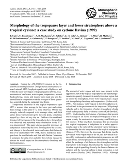 Morphology of the Tropopause Layer and Lower Stratosphere Above a Tropical Cyclone: a Case Study on Cyclone Davina (1999)