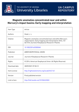 Magnetic Anomalies Concentrated Near and Within Mercury's Impact Basins: Early Mapping and Interpretation