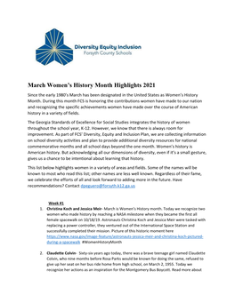 March Women's History Month Highlights 2021