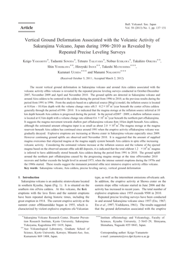 Vertical Ground Deformation Associated with the Volcanic Activity of Sakurajima Volcano, Japan During 1996-2010 As Revealed by Repeated Precise Leveling Surveys