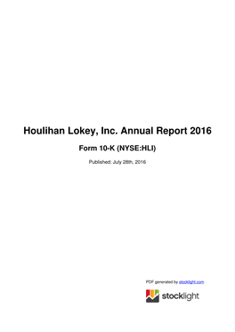 Houlihan Lokey, Inc. Annual Report 2016