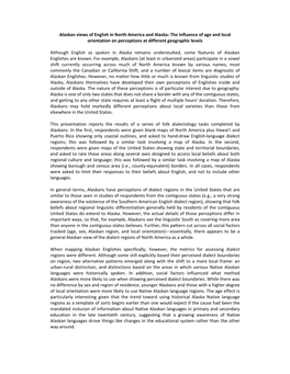 Alaskan Views of English in North America and Alaska: the Influence of Age and Local Orientation on Perceptions at Different Geographic Levels