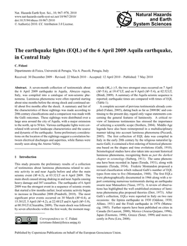 The Earthquake Lights (EQL) of the 6 April 2009 Aquila Earthquake, in Central Italy