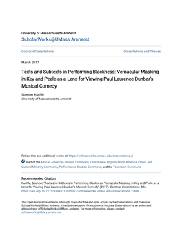 Texts and Subtexts in Performing Blackness: Vernacular Masking in Key and Peele As a Lens for Viewing Paul Laurence Dunbar's M