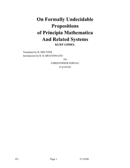 On Formally Undecidable Propositions of Principia Mathematica and Related Systems KURT GÖDEL