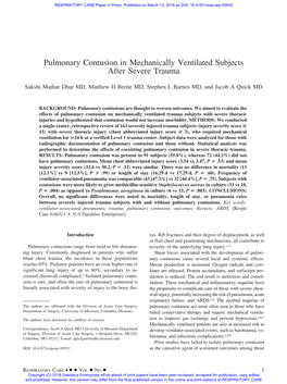 Pulmonary Contusion in Mechanically Ventilated Subjects After Severe Trauma