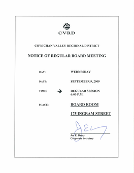 Notice of Regular Board Meeting Board Room 175