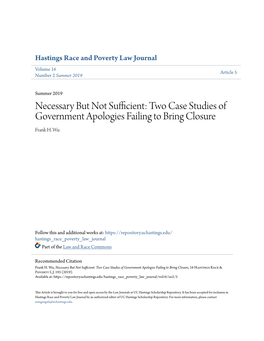 Two Case Studies of Government Apologies Failing to Bring Closure Frank H