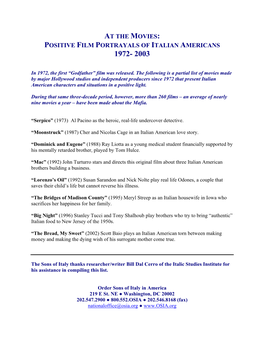 At the Movies: Positive Film Portrayals of Italian Americans, 1972-2003