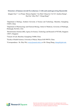 Structure of Human Steroid 5Α-Reductase 2 with Anti-Androgen