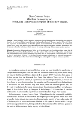 New-Guinean Tethya (Porifera Demospongiae) from Laing Island with Description of Three New Species