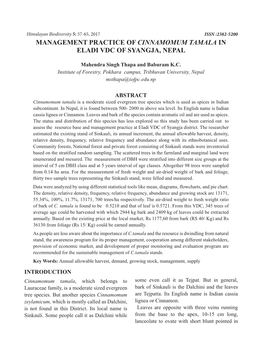 Management Practice of Cinnamomum Tamala in Eladi Vdc of Syangja, Nepal