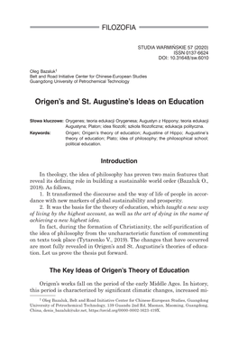 Origen's and St. Augustine's Ideas on Education