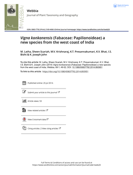 Vigna Konkanensis (Fabaceae: Papilionoideae) a New Species from the West Coast of India