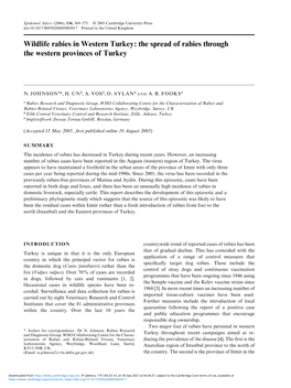 Wildlife Rabies in Western Turkey: the Spread of Rabies Through the Western Provinces of Turkey