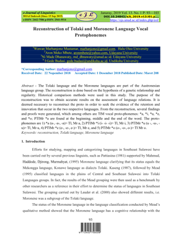 Reconstruction of Tolaki and Moronene Language Vocal Protophonemes