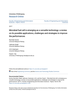 Microbial Fuel Cell Is Emerging As a Versatile Technology: a Review on Its Possible Applications, Challenges and Strategies to Improve the Performances