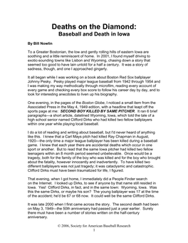 Deaths on the Diamond, Or Baseball & Death in Iowa