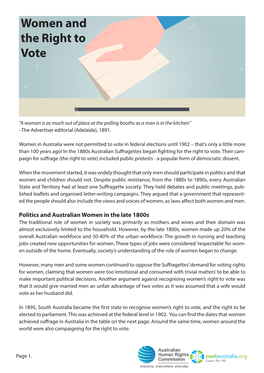 Women and the Right to Vote Factsheet