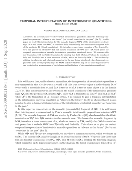 Arxiv:2009.00218V1 [Math.LO]