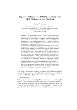 Algebraic Attacks Over GF(2 K), Application to HFE Challenge 2 and Sflash-V2