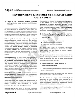 Environment & Ecology Current Affairs (2014 – 2015)