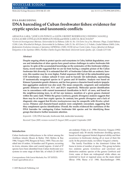 DNA Barcoding of Cuban Freshwater Fishes