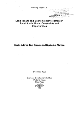 Land Tenure and Economic Development in Rural South Africa: Constraints and Opportunities