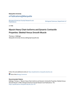 Myosin Heavy Chain Isoforms and Dynamic Contractile Properties: Skeletal Versus Smooth Muscle