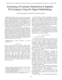 Increasing of Customer Satisfaction in Sepahan Oil Company Using Six Sigma Methodology