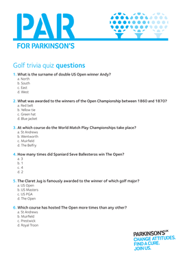 CS2884 Golf Materials Golf Trivia Quiz QUESTIONS.Indd