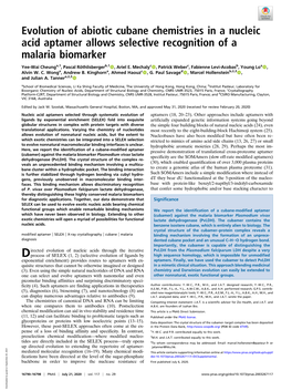 Evolution of Abiotic Cubane Chemistries in a Nucleic Acid Aptamer Allows Selective Recognition of a Malaria Biomarker