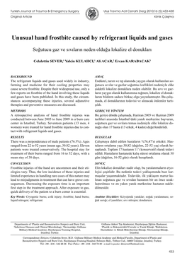 Unusual Hand Frostbite Caused by Refrigerant Liquids and Gases