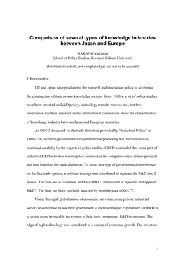 Comparison of Several Types of Knowledge Industries Between Japan and Europe