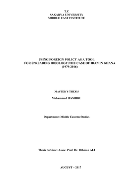 Using Foreign Policy As a Tool for Spreading Ideology:The Case of Iran in Ghana (1979-2016)