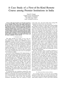 A Case Study of a First-Of-Its-Kind Remote Course Among Premier Institutions in India