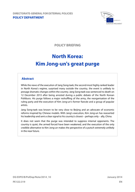 POLICY BRIEFING North Korea: Kim Jong-Un's