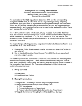 Prevailing Wage Determination Policy Guidance Nonagricultural Immigration Programs Revised November 2009