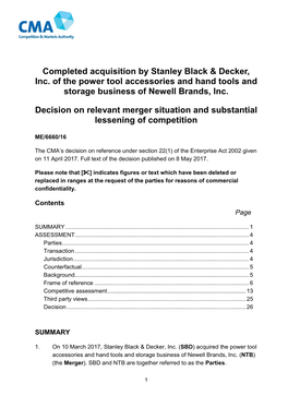 Stanley Black & Decker/Newell Decision on Relevant Merger