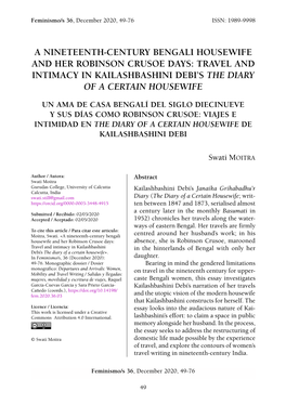 A Nineteenth-Century Bengali Housewife and Her Robinson Crusoe Days: Travel and Intimacy in Kailashbashini Debi’S the Diary of a Certain Housewife