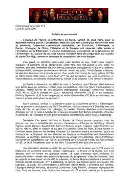 Communiqué De Presse N°4 Lundi 21 Août 2006 Indécis Et Passionnant L