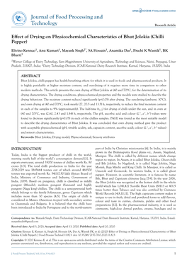 Effect of Drying on Physicochemical Characteristics of Bhut Jolokia (Chilli Pepper)